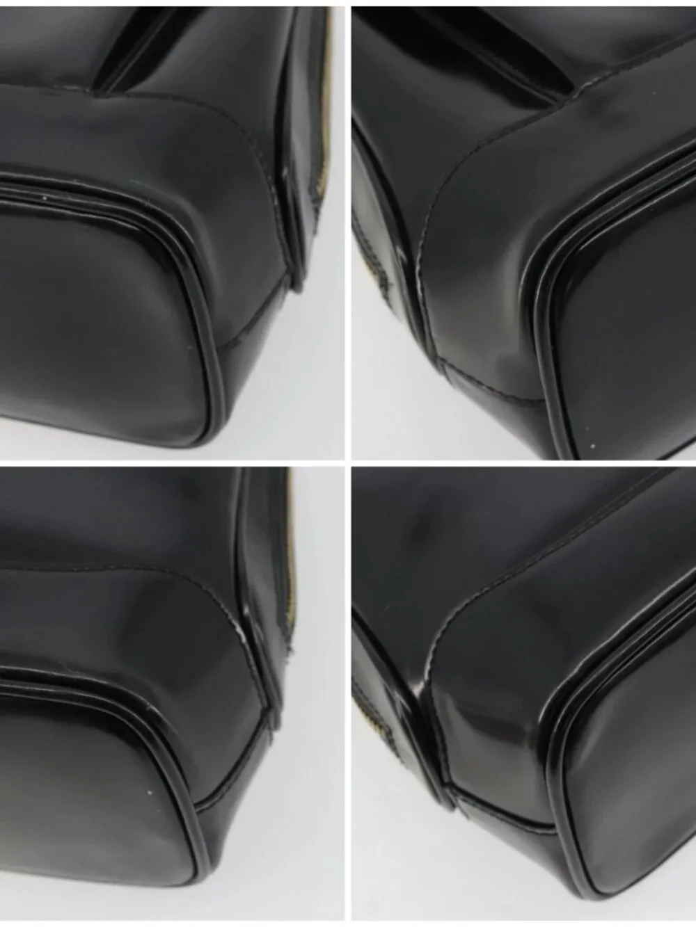 GUCCI Tote Bag Patent leather Black Gold Auth bs34437
